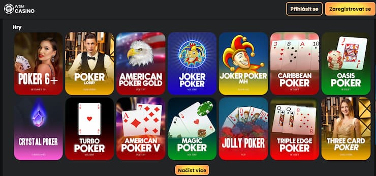 Nabídka pokeru na WSM casino