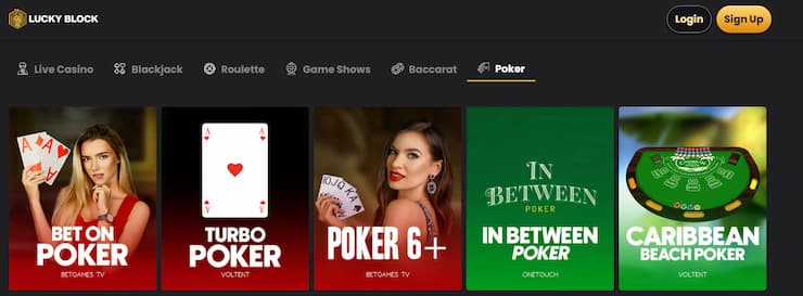 Live poker na Lucky Block