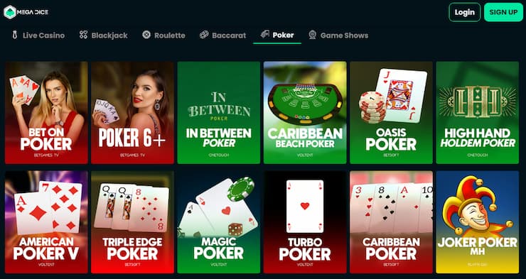 Live poker na Mega Dice