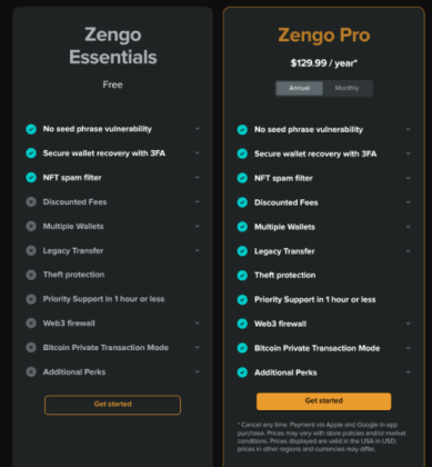Price and feature comparison for Zengo Pro.