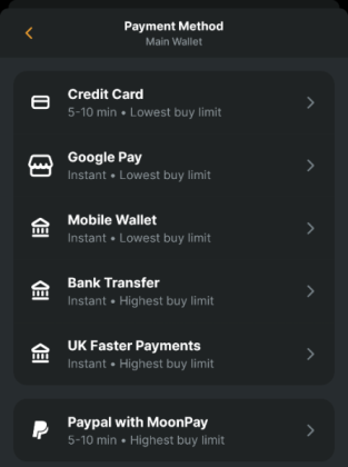 Payment options in Zengo 