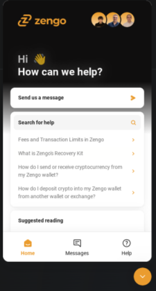 Zengo in-app support.