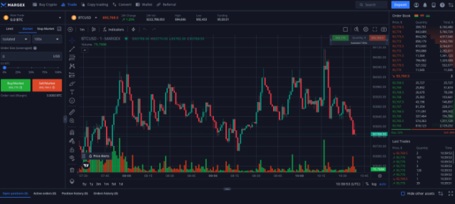 Margex trading interface