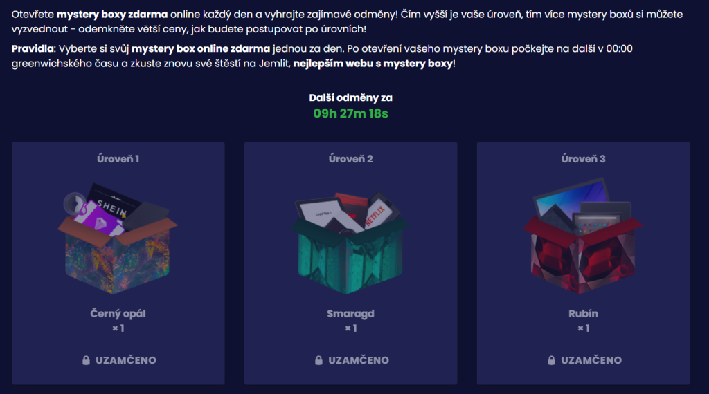 Mystery boxy zdarma na Jemlit