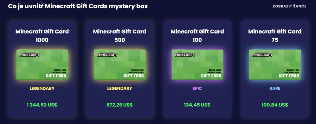 Minecraft dárkové karty na Jemlit
