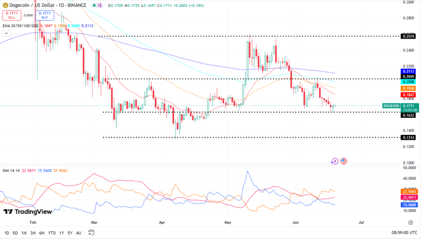 Dogecoin koers, TradingVierw