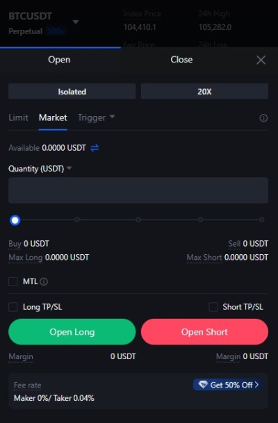 MEXC BTC futures otwarcie pozycji