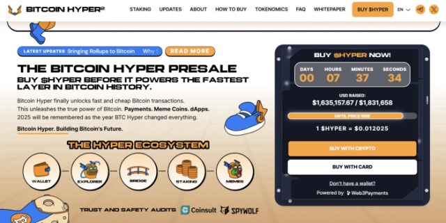 Bitcoin Hyper ($HYPER) presale homepage showing the project's recent developments.