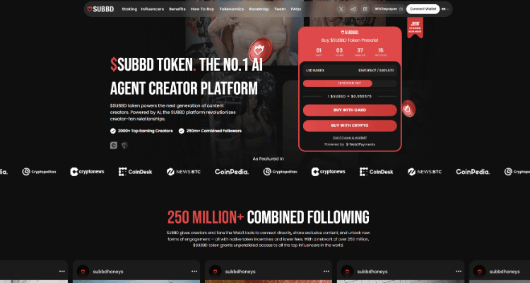 5. SUBBD – pirmoji AI ir kriptovaliuta skirta turinio kūrėjams bei prenumeratoriams