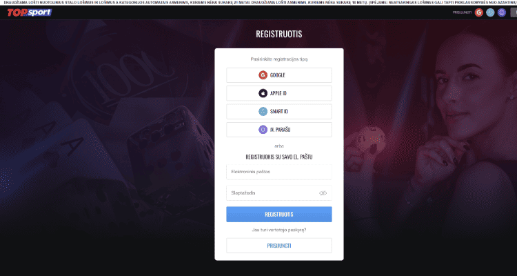 Registracija Top Sport platformoje