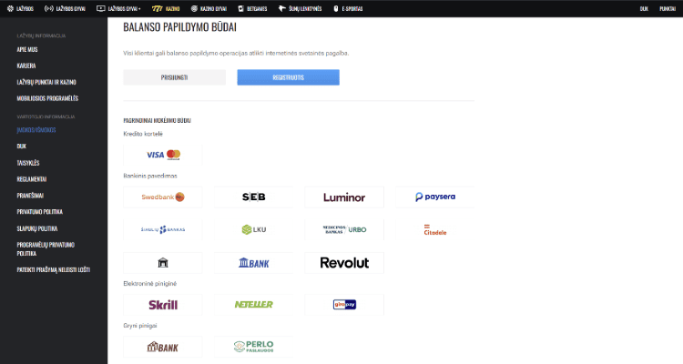 TOPSport mokėjimo būdai