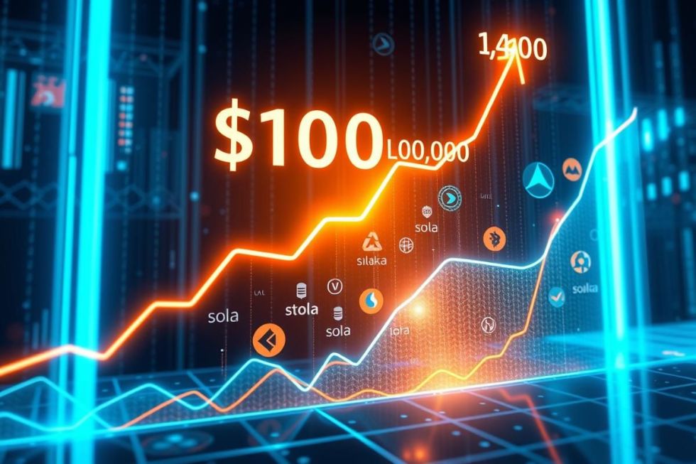 Cryptos ศักยภาพ X1000: กราฟแสดงการเติบโตจาก $100 เป็น $100,000 พร้อมโลโก้ Solaxy, Oraichain, Book of Meme, และ Flux