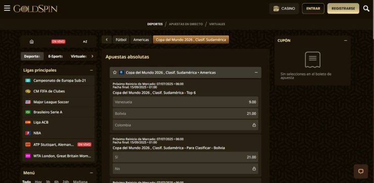 Goldspin ofrece algunas de las mejores cuotas para las eliminatorias sudamericanas de la CONMEBOL
