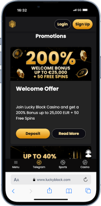 promotions page for Lucky Block