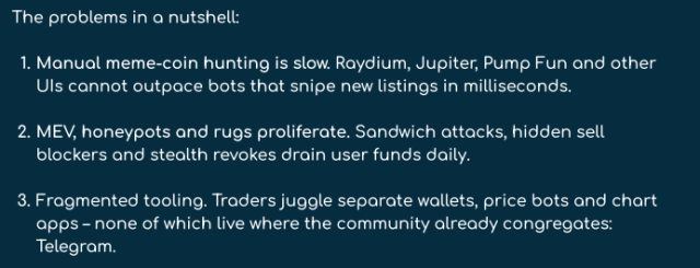 The trading problems Snorter Bot aims to address.