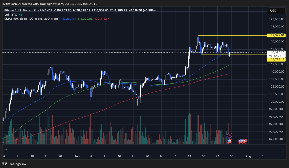 BTC consolidates after minor pullback | Source: BTCUSDT chart on TradingView
