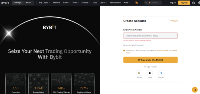 Creating Account on Bybit.