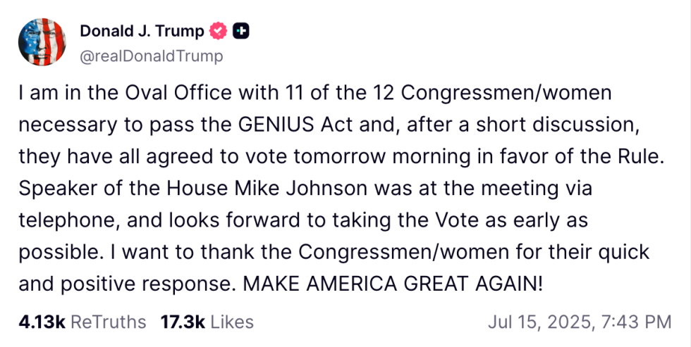 US President Statement on Truth Social