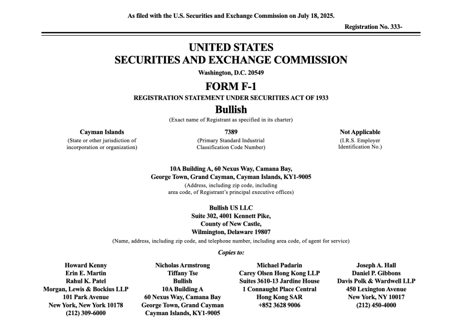 Bullish IPO Filing F-1 Form | Source: US Securities and Exchange Commission