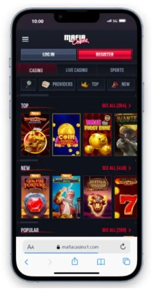 The Mafia Casino homepage on mobile.