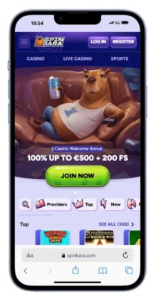 The Spinbara Cricket Betting AU homepage on mobile.