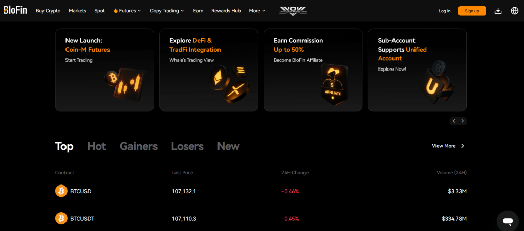 BloFin platforma pro futures obchodování.