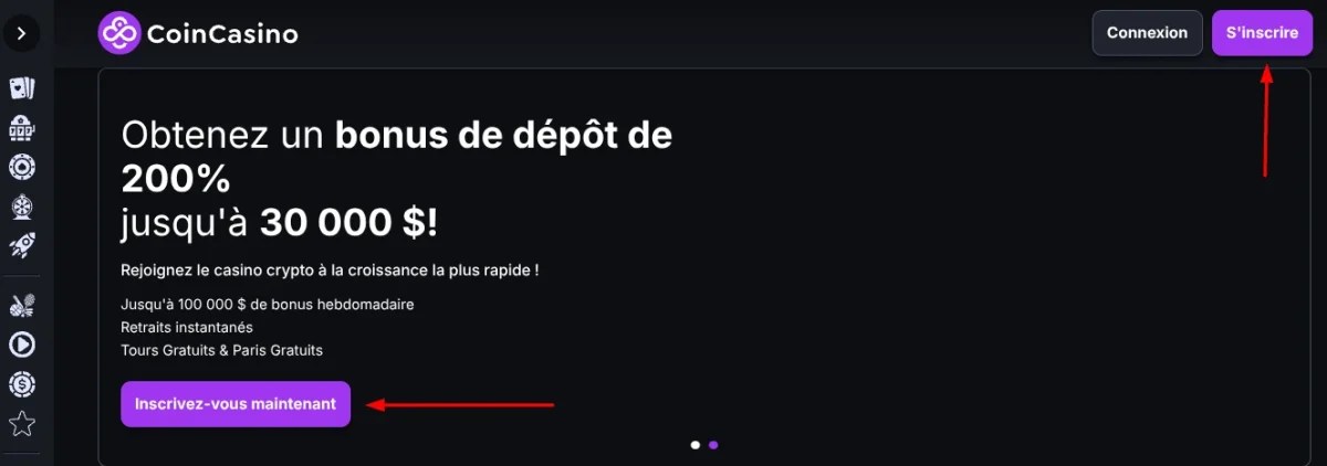 se connecter sur CoinCasino