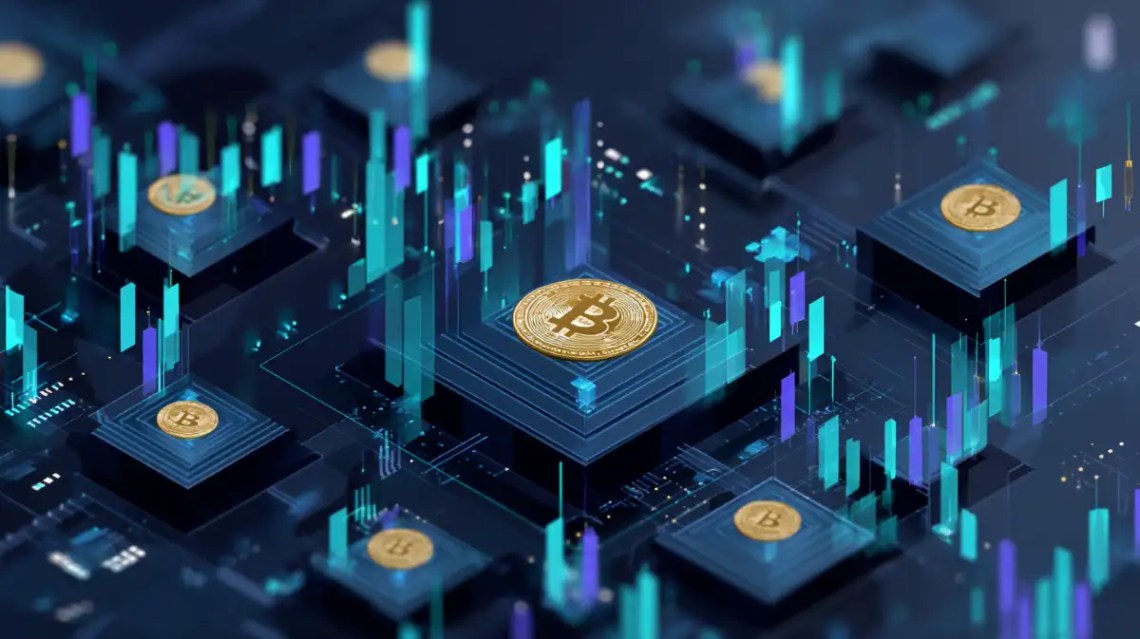 ビットコインと青色のボックスチャート