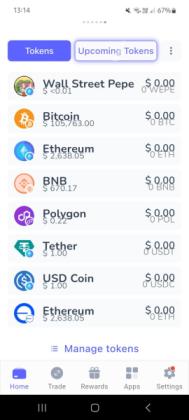 The Tokens section in the Best Wallet app.