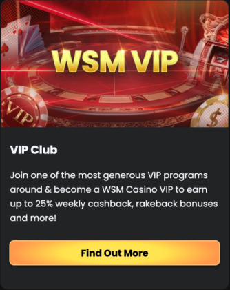 WSM Casino 25% weekly cashback for VIPs.