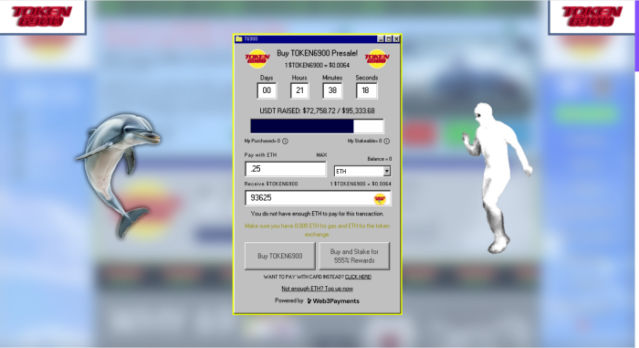 Selecting ‘Pay with ETH’ and entering the amount of 0.25 on the official TOKEN6900 presale page.