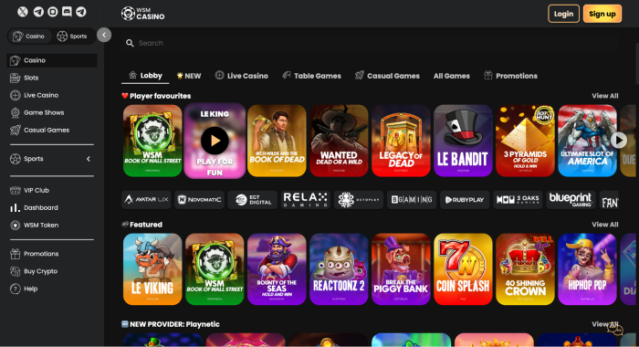 WSM Casino, casino games lobby featuring a variety of slot games from its top providers.