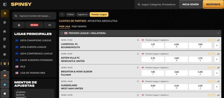 Spinsy es la casa de apuestas de la Premier League mejor valorada