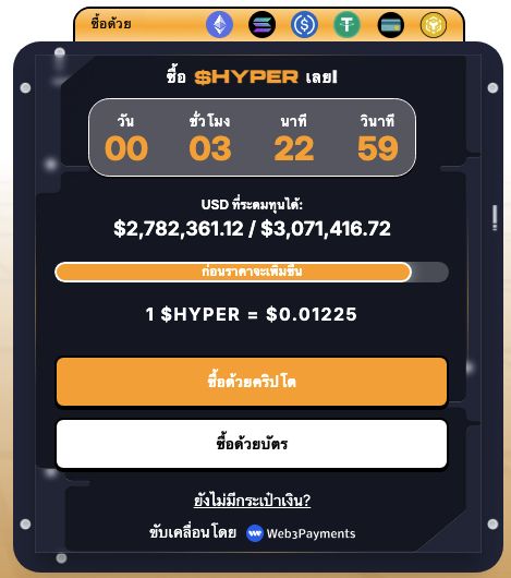 ราคาเหรียญต้นน้ำของ Bitcoin Hyper อยู่ที่ 0.01225
