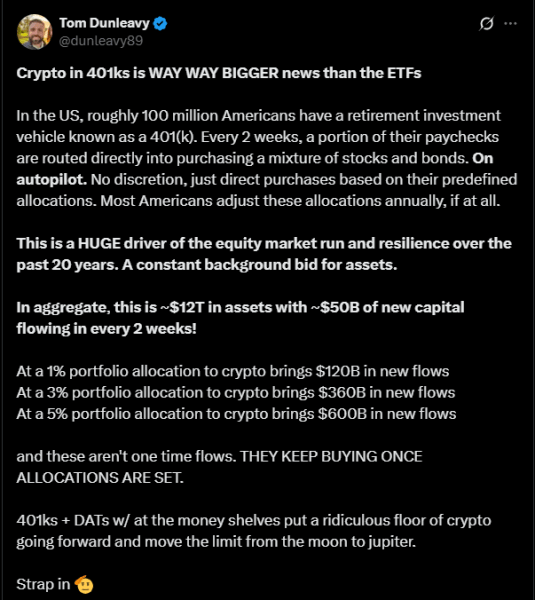 Tom Dunleavy crypto in 401ks way bigger.