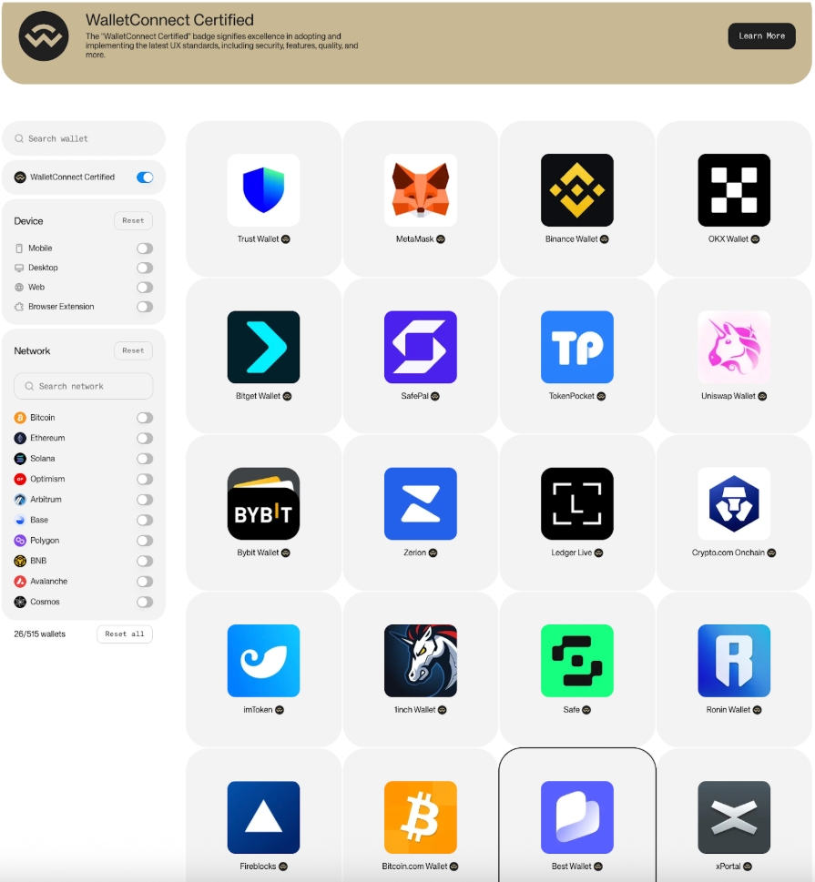 Best Wallet WalletConnect Certified