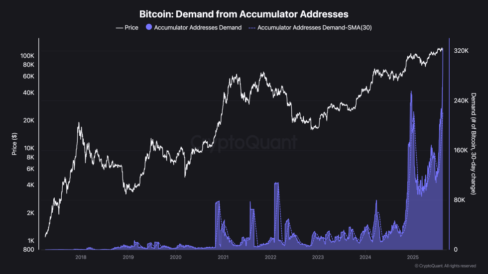 Bitcoin Demand From Accumulator Addresses | Source: CryptoQuant