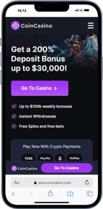 A screenshot of the top Dogecoin casino in Australia, CoinCasino