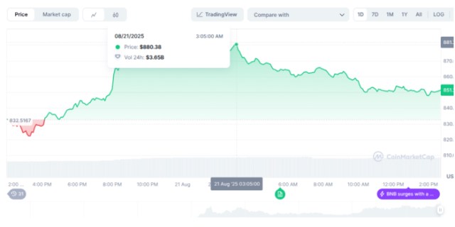 Graph illustrating BNB price surge to $880