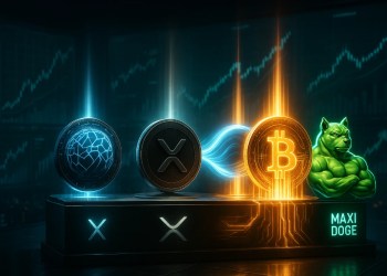 2025年に注目すべき仮想通貨おすすめ5銘柄を象徴する未来的イラスト