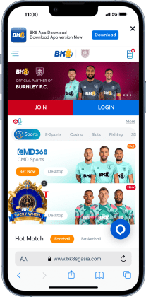 mobile screenshot of BK8's online betting Singapore page