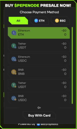 Choose which currency you want to swap for $PEPENODE.