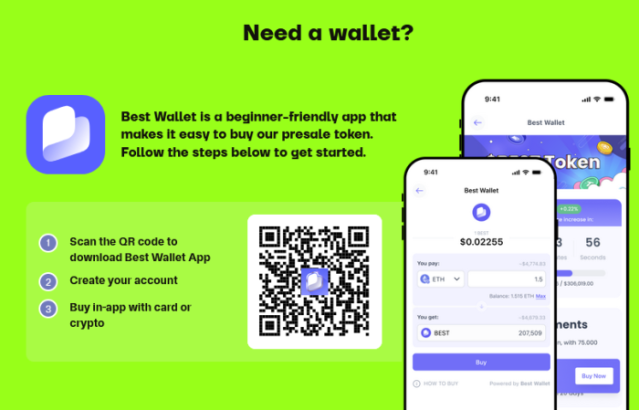 Download Best Wallet from the PepeNode presale website by scanning the QR code.