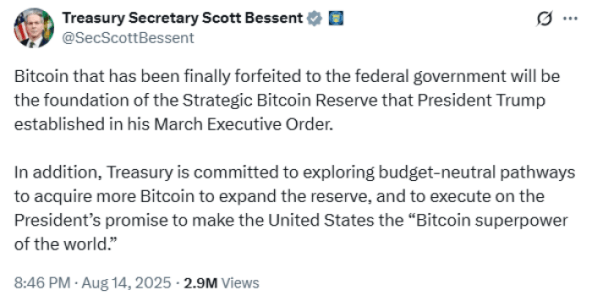 Scott Bessent discussed Bitcoin Reserve on X. 