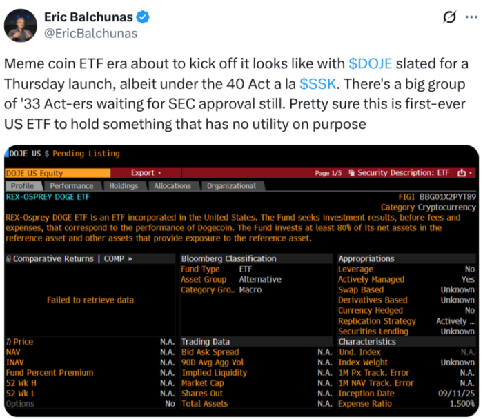 Eric Balchunas reporting on X about the REX-Osprey launch