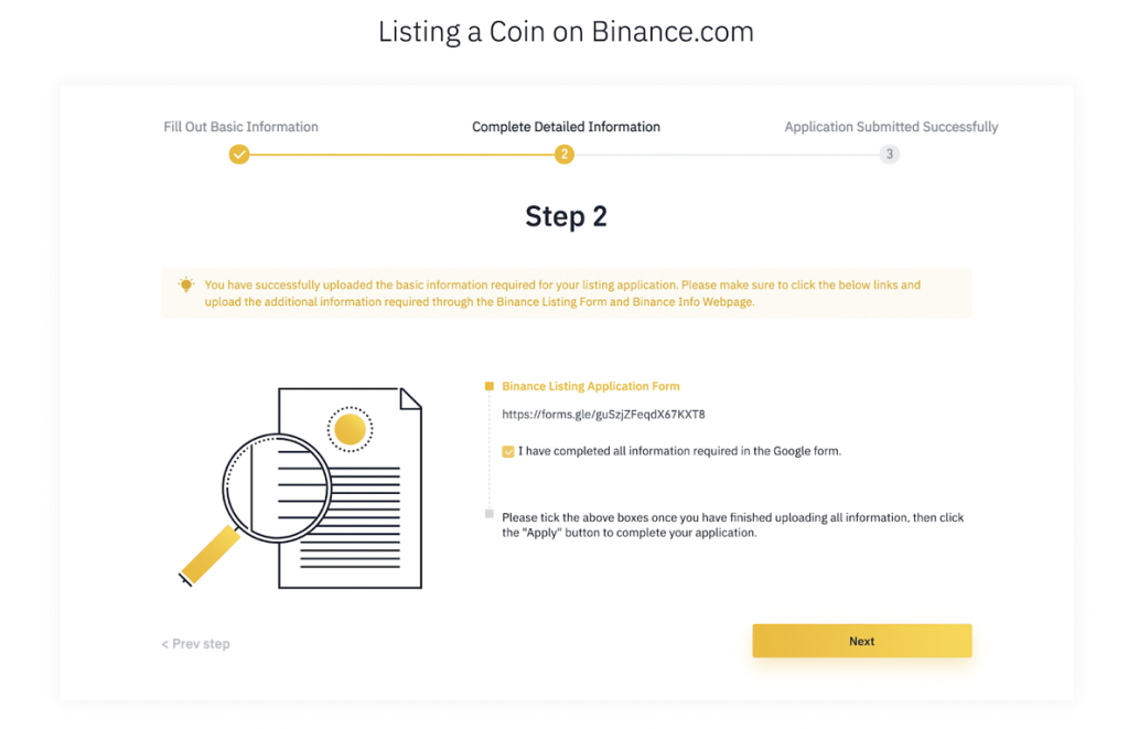 Binance listing - proces