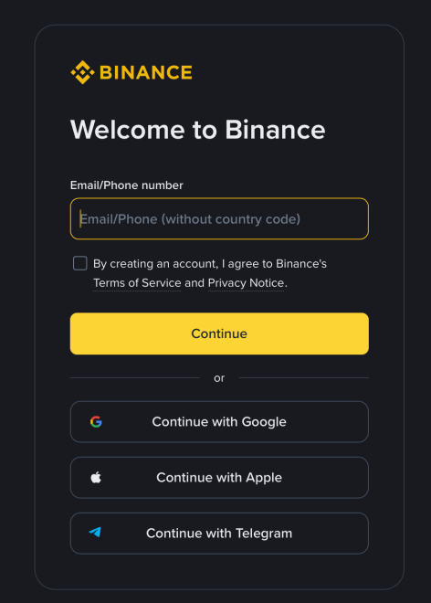 Registrace na Binance