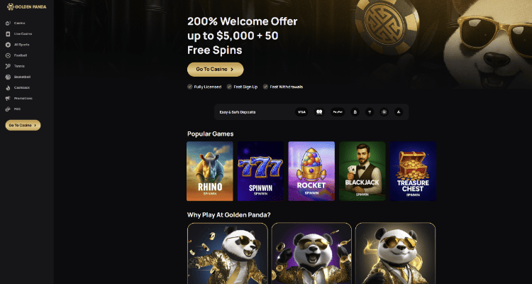 4. Golden Panda – internetinis kazino su prabanga ir plačia žaidimų įvairove