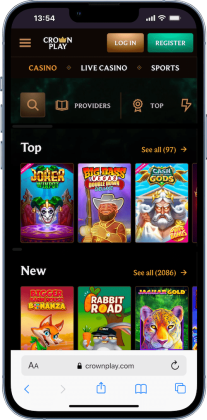 mobile screenshot of crownplay's online casino game lobby