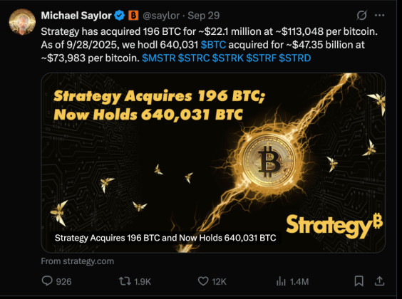 마이클 세일러, 스트래티지 196 $BTC 매입